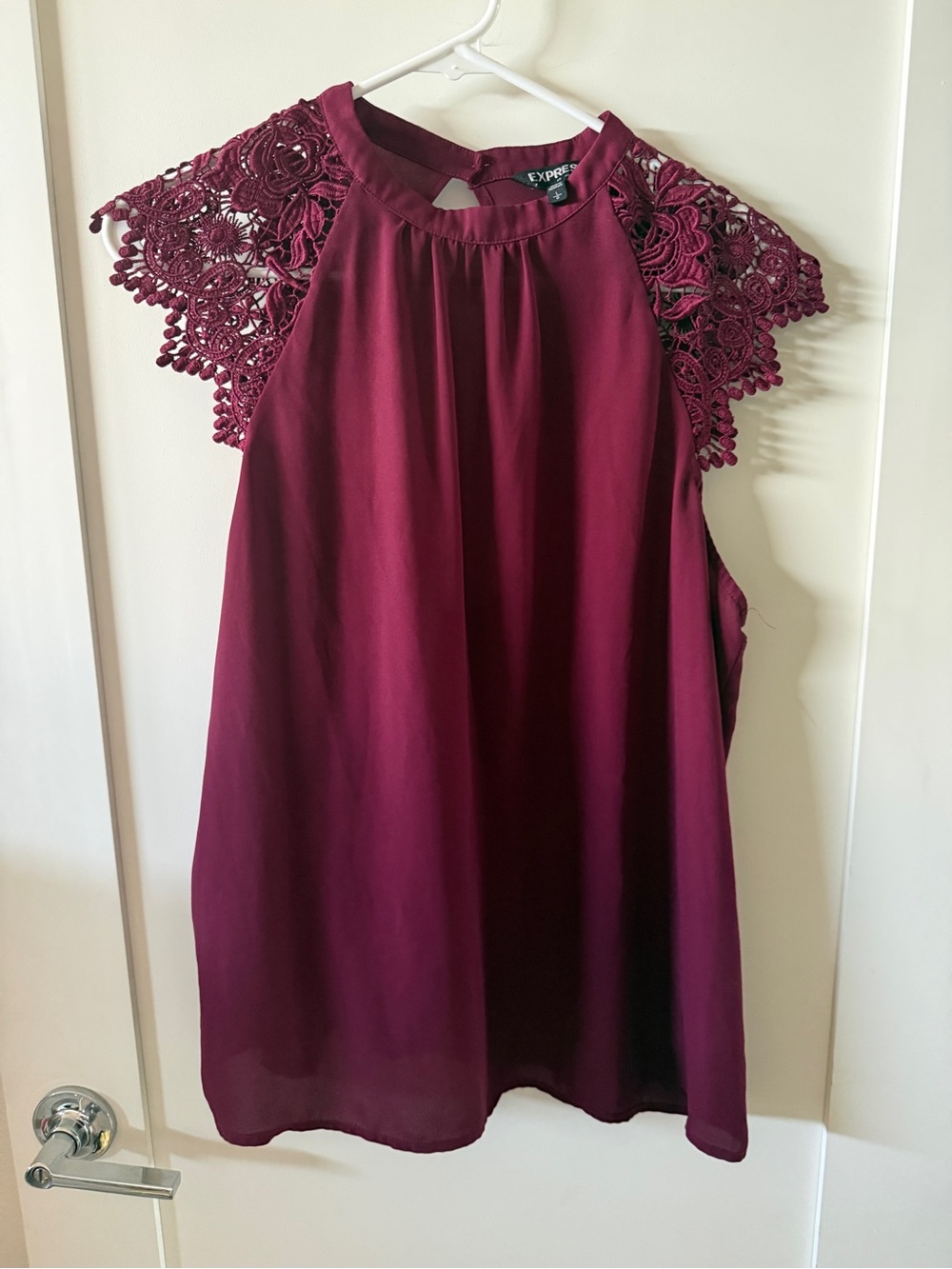 Lace Shoulder Cap-Sleeve Top, Size L by Express